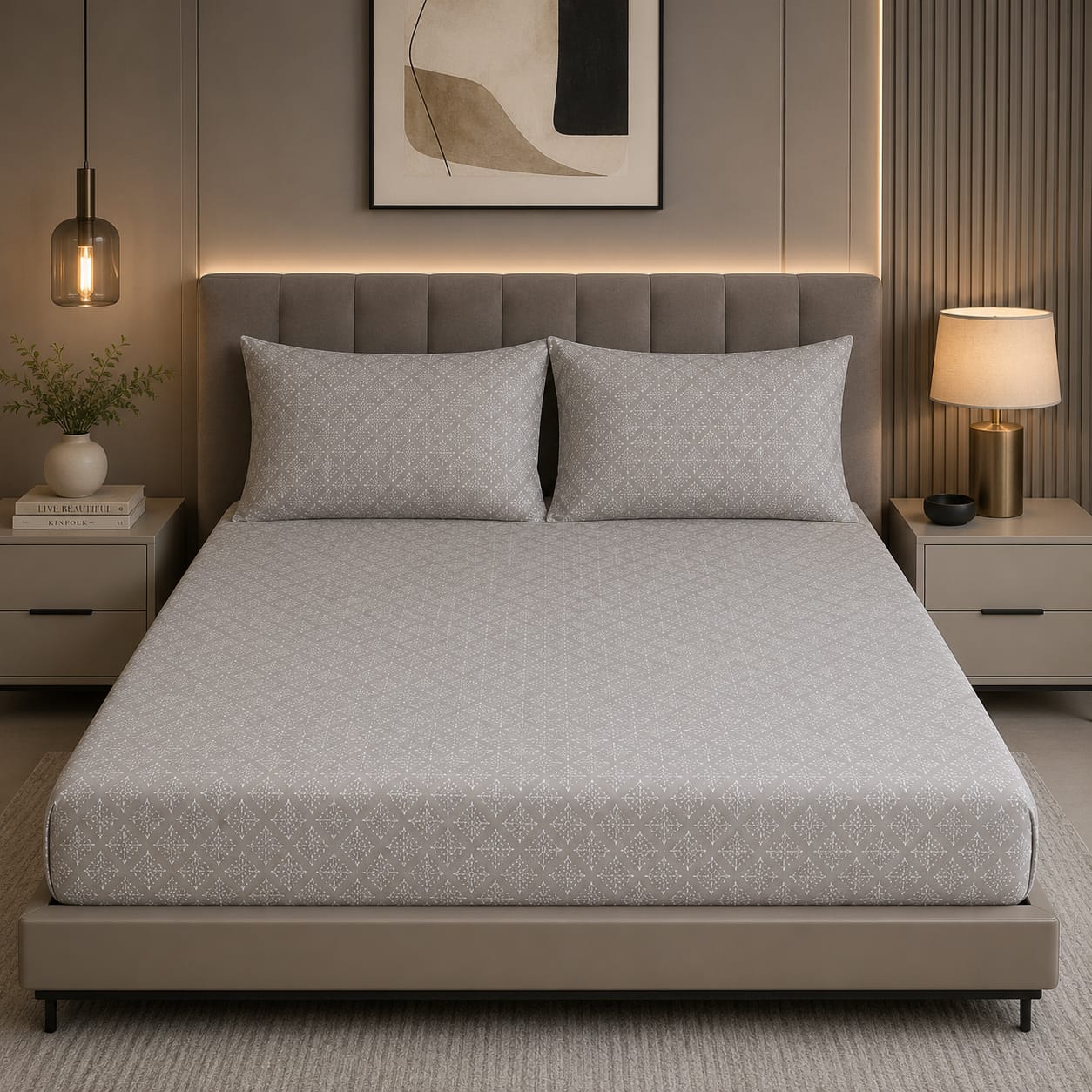Glitter bedding - Royal Beige Heritage Damask 100% Cotton Bedsheet Set | Premium Floral Motif