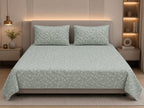 Rockstar - Sage Green Blossom Luxe Premium -100% Cotton bedsheet set with quilted pillow covers