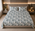 True block - Blue Orchid Royale Premium Flat Bedsheet - 100% cotton with Lace Pillowcases