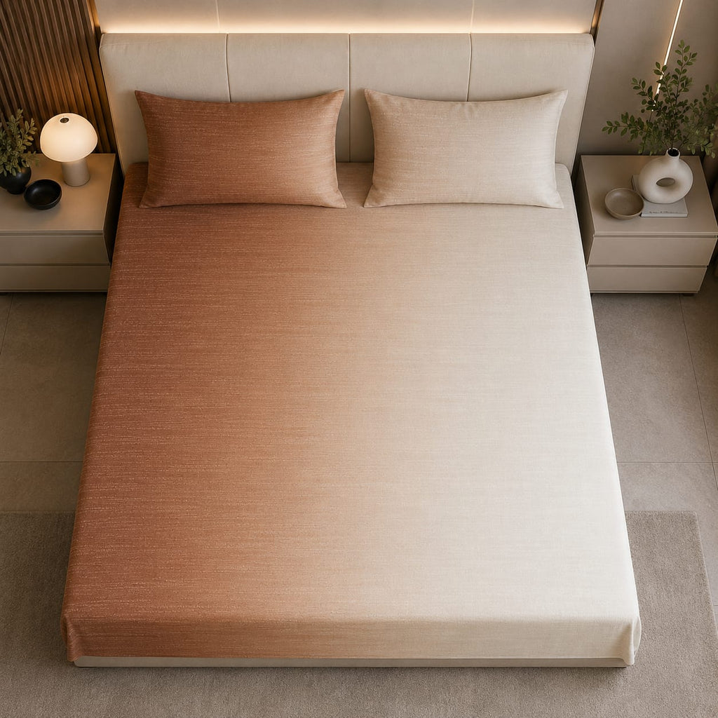 Ombre- Copper Ivory Ombre Premium Bedsheet Set - 100% cotton