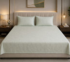 Embose - Ivory Sage Damask Elegance Premium-100% Cotton Bedsheet set with Quilted Pillow Covers