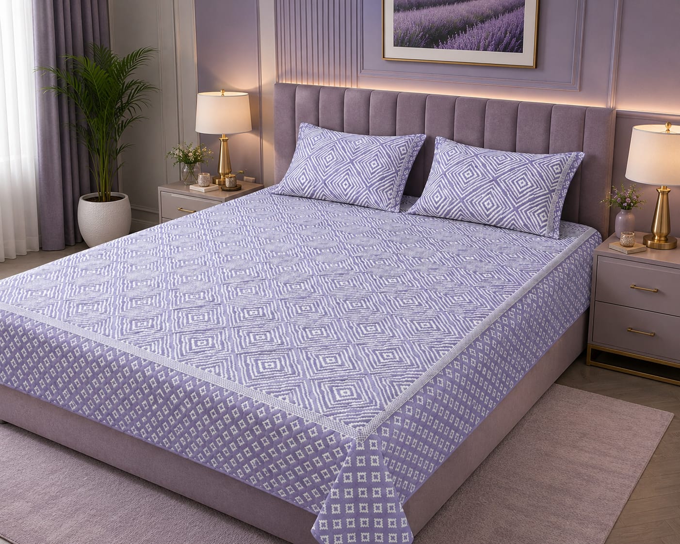Lavender Diamond Quilted 100% Cotton Bedsheet