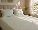 Embose - Ivory Sage Damask Elegance Premium-100% Cotton Bedsheet set with Quilted Pillow Covers