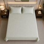 Embose - Ivory Sage Damask Elegance Premium-100% Cotton Bedsheet set with Quilted Pillow Covers