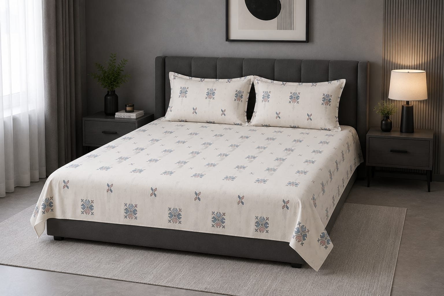 Pixel Art - Ivory Nordic Motifs : 100% cotton bedsheet