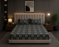 Dark and silk - Urban Noir Geometric Grid premium Flat Bedsheet With 2 Pillow Covers - 100%Cotton
