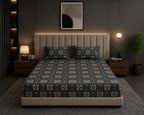 Dark and silk - Urban Noir Geometric Grid premium Flat Bedsheet With 2 Pillow Covers - 100%Cotton