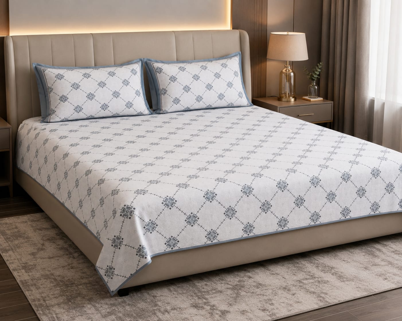 Pixel art - Mist Blue Trellis Elegance 100% cotton bedsheet