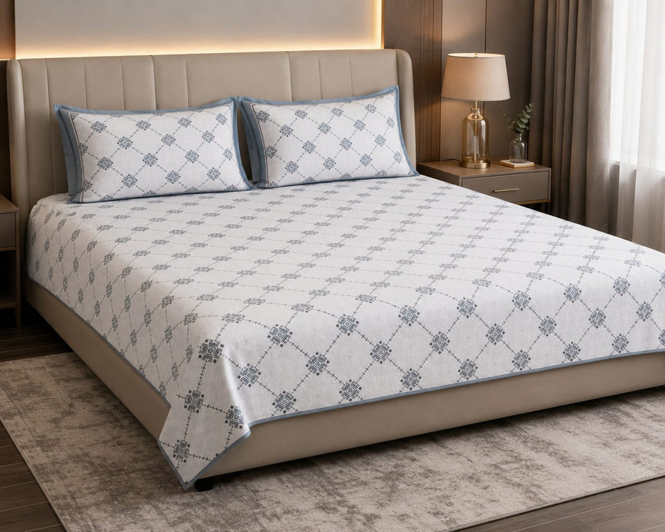 Pixel art - Mist Blue Trellis Elegance 100% cotton bedsheet