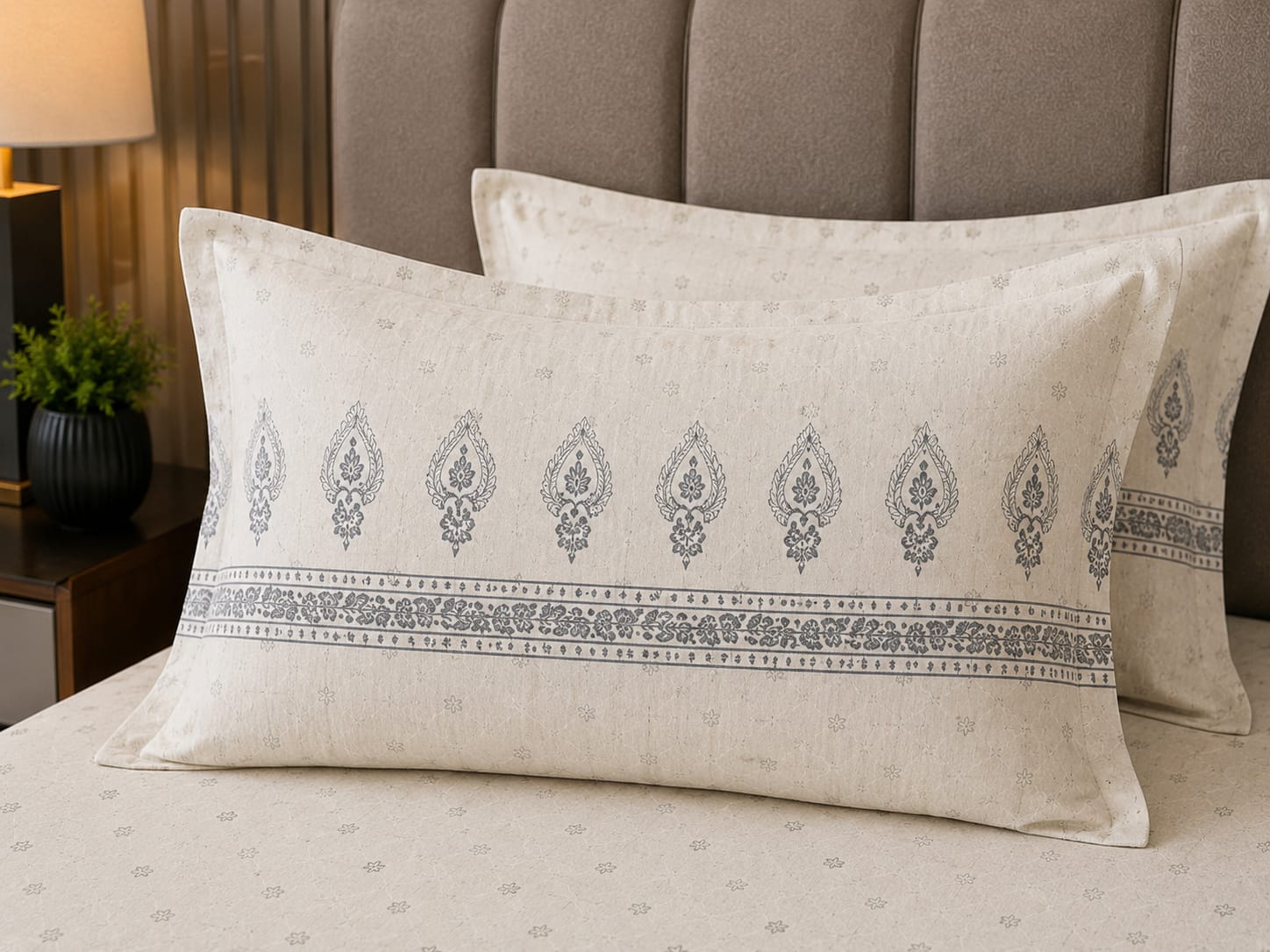 Dhurandhar Jaipur Heritage Ivory Paisley Border 100% Cotton Bedsheet – Ivory Grey”