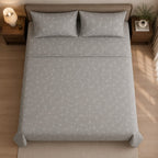 Spray - Moonstone Grey Floral Elegance premium Bedsheet Set -100% Cotton