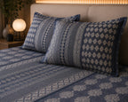 French rose - Royal Indigo Ethnic Stripe Premium Flat Bedsheet with 2 Pillow Covers - 100% coton