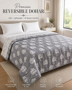 Nordic Tree Reversible Double Bed Dohar | Cotton Rich | All Season AC Quilt | Soft Quilted Grey & White Tree Print