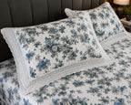 True block - Blue Orchid Royale Premium Flat Bedsheet - 100% cotton with Lace Pillowcases