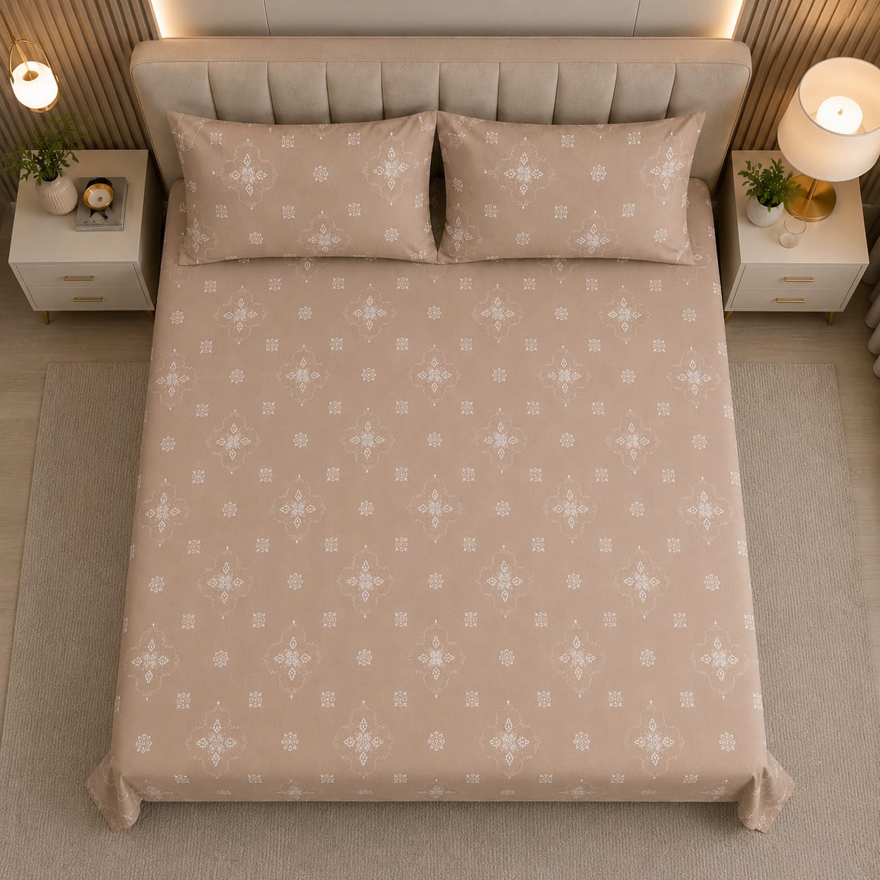 Glitter bedding - Royal Beige Heritage Damask 100% Cotton Bedsheet Set | Premium Floral Motif
