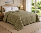 Ivory & Olive Floral Motifs Reversible Double Bed-100%Cotton AC Dohar