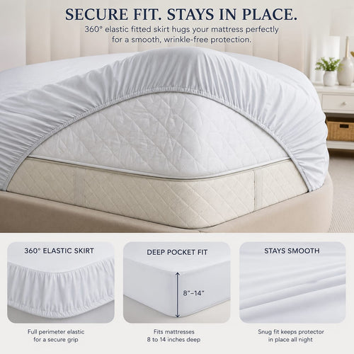 Casper Premium Quilted waterproof mattress protector - soft breathable fitted bed cover - sky blue