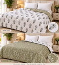 Ivory & Olive Floral Motifs Reversible Double Bed-100%Cotton AC Dohar