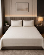 Embose - Ivory Taupe Regal Medallion Premium - 100%Cotton Bedsheet Set with Quilted Pillow Covers