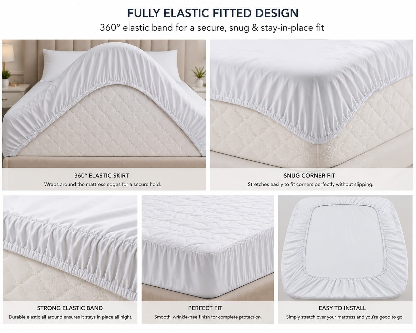 Casper Premium Quilted waterproof mattress protector - soft breathable fitted bed cover- Light Grey