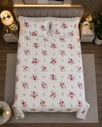 Snow white -Blush Bloom Floral 100% Cotton Bedsheet with Lace Pillow Covers – Ivory White