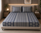 French rose - Royal Indigo Ethnic Stripe Premium Flat Bedsheet with 2 Pillow Covers - 100% coton