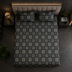 Dark and silk - Urban Noir Geometric Grid premium Flat Bedsheet With 2 Pillow Covers - 100%Cotton