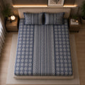 French rose - Royal Indigo Ethnic Stripe Premium Flat Bedsheet with 2 Pillow Covers - 100% coton