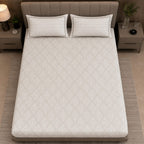 Embose - Ivory Taupe Regal Medallion Premium - 100%Cotton Bedsheet Set with Quilted Pillow Covers