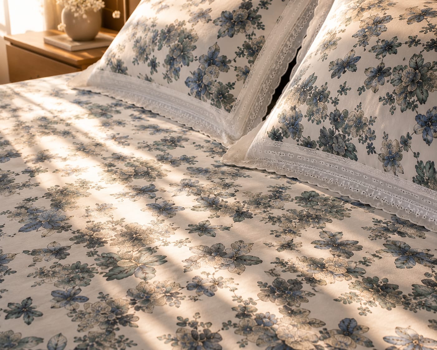 True block - Blue Orchid Royale Premium Flat Bedsheet - 100% cotton with Lace Pillowcases
