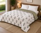 Ivory & Olive Floral Motifs Reversible Double Bed-100%Cotton AC Dohar