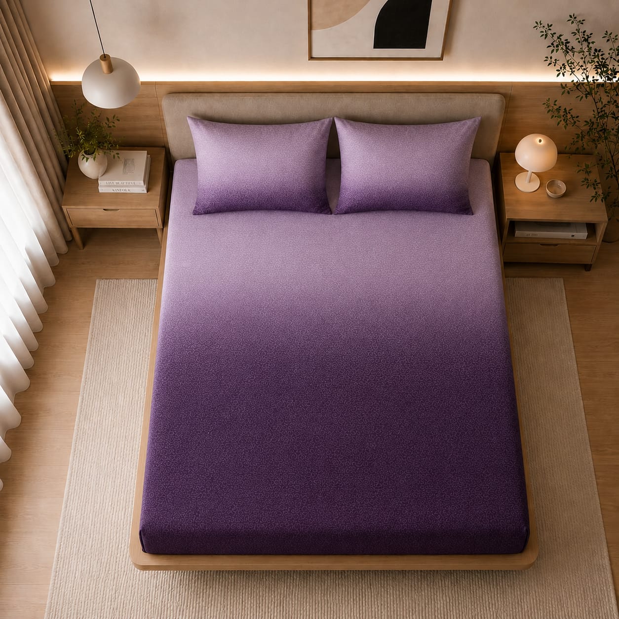 Ombre - Lavender Plum Ombre Premium -100% Cotton Bedsheet Set