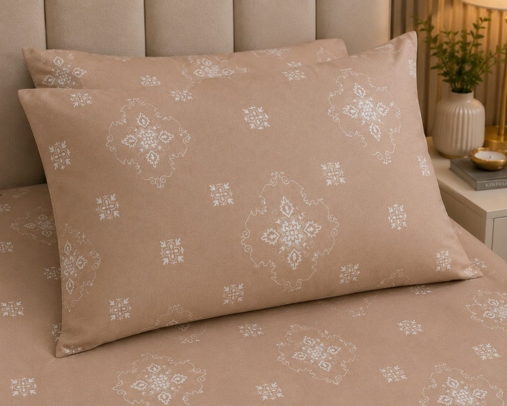 Glitter bedding - Royal Beige Heritage Damask 100% Cotton Bedsheet Set Premium Floral Motif