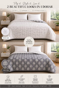 Nordic Tree Reversible Double Bed Dohar | Cotton Rich | All Season AC Quilt | Soft Quilted Grey & White Tree Print
