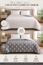 Nordic Tree Reversible Double Bed Dohar | Cotton Rich | All Season AC Quilt | Soft Quilted Grey & White Tree Print