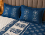 Dhurandhar Jaipur Heritage Indigo Paisley Border 100% Cotton Bedsheet – Ivory White & Royal Blue