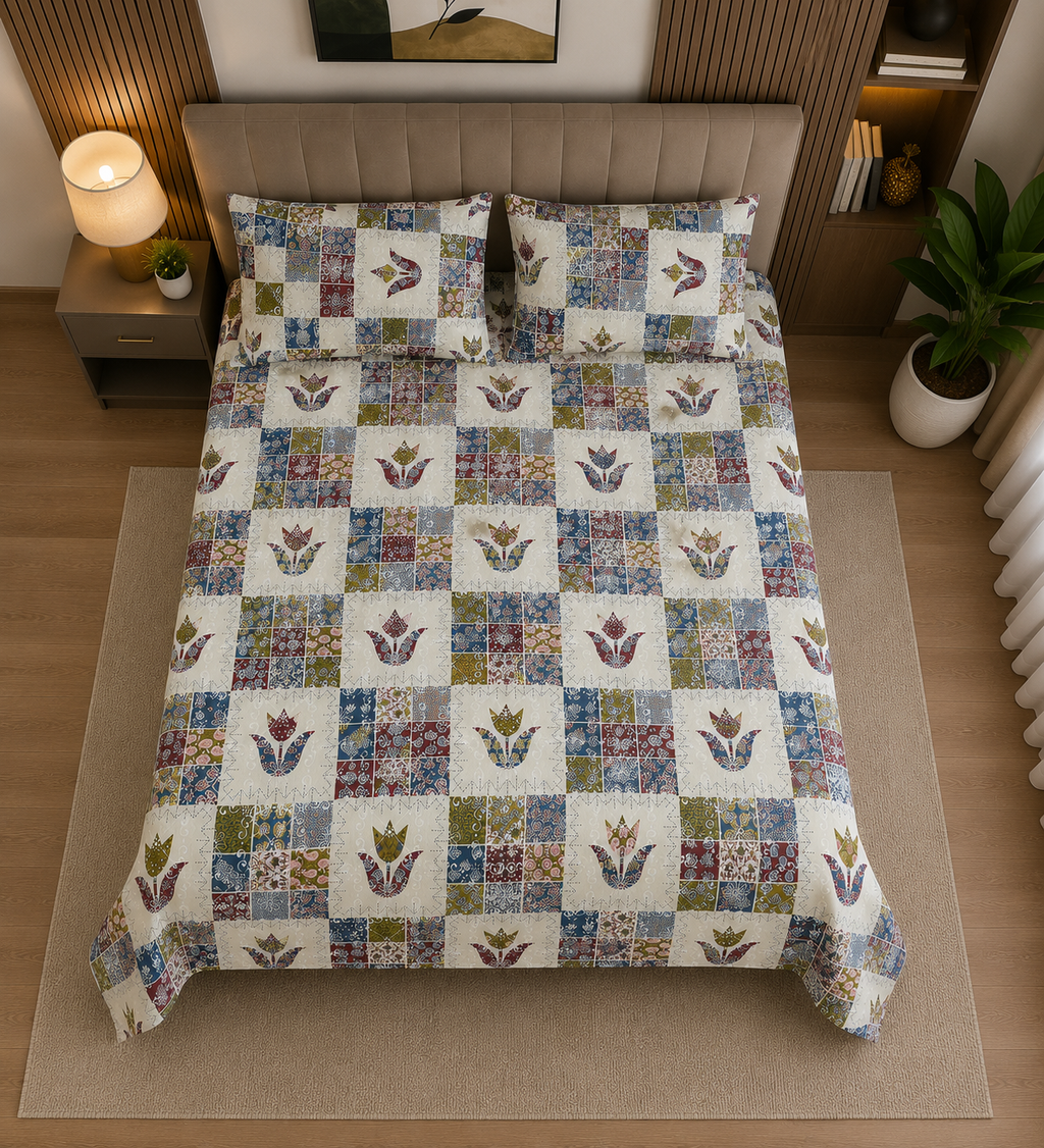 Jhumka - Heritage Tulip Mosaic 100% Cotton Bedsheet