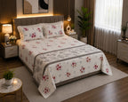 Snow white -Blush Bloom Floral 100% Cotton Bedsheet with Lace Pillow Covers – Ivory White