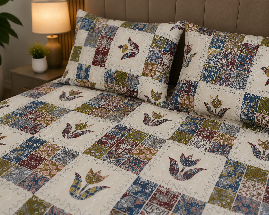 Jhumka - Heritage Tulip Mosaic 100% Cotton Bedsheet
