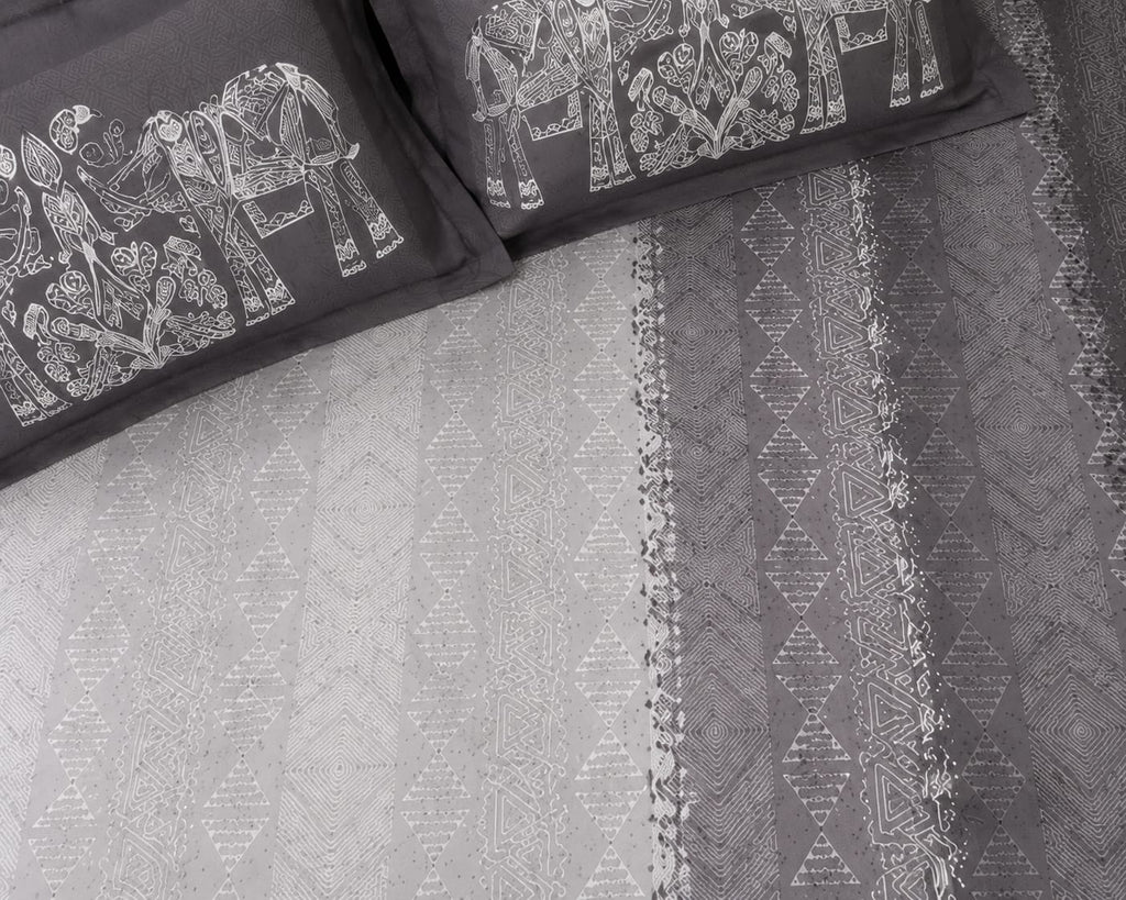 Dhurandhar Jaipur Heritage Royal Elephant 100% Cotton Bedsheet – Silver Charcoal Grey”