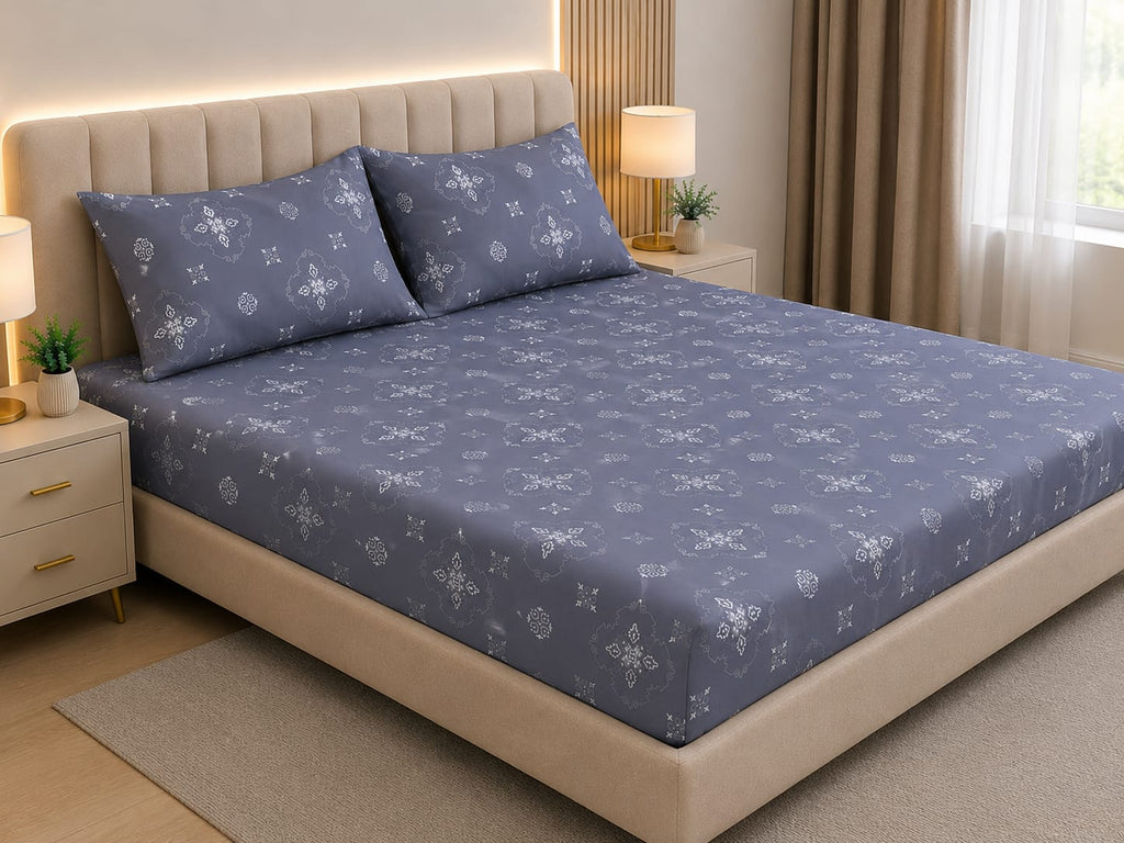 Glitter bedding - Slate blue Heritage Damask 100% Cotton Bedsheet Set Premium Floral Motif