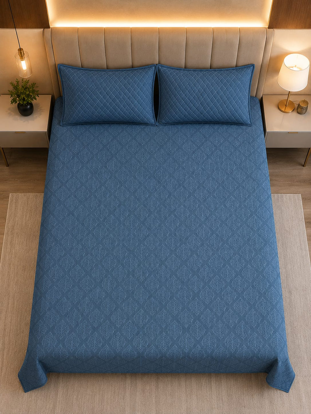 Embrose - Sapphire Royale Diamond Quilted Cotton Bedsheet – Elegant Blue Collection