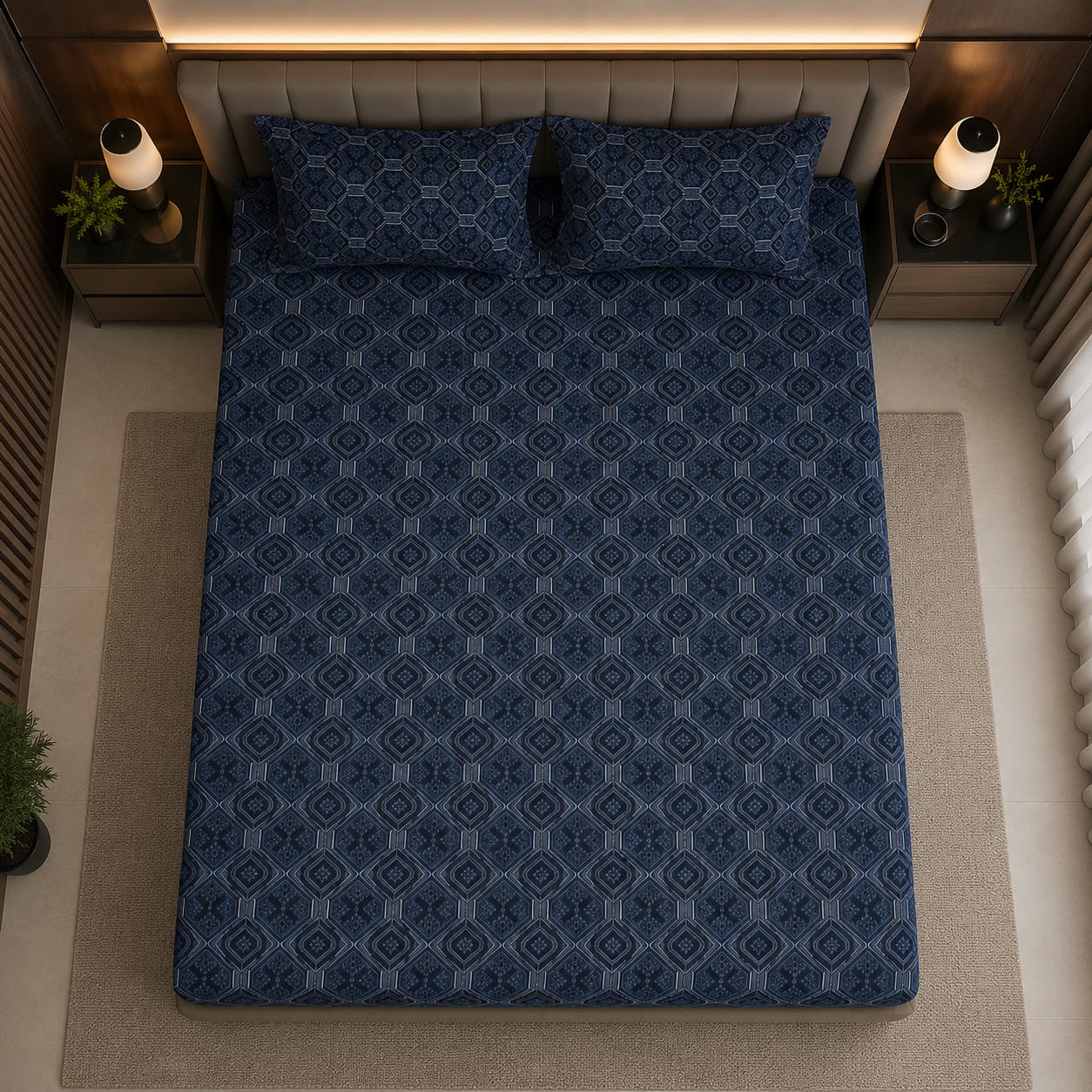 Dark and silk - Midnight Hexa Royale Premium Bedsheet Set -100% Cotton