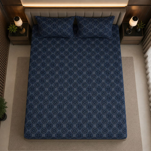 Dark and silk - Midnight Hexa Royale Premium Bedsheet Set -100% Cotton
