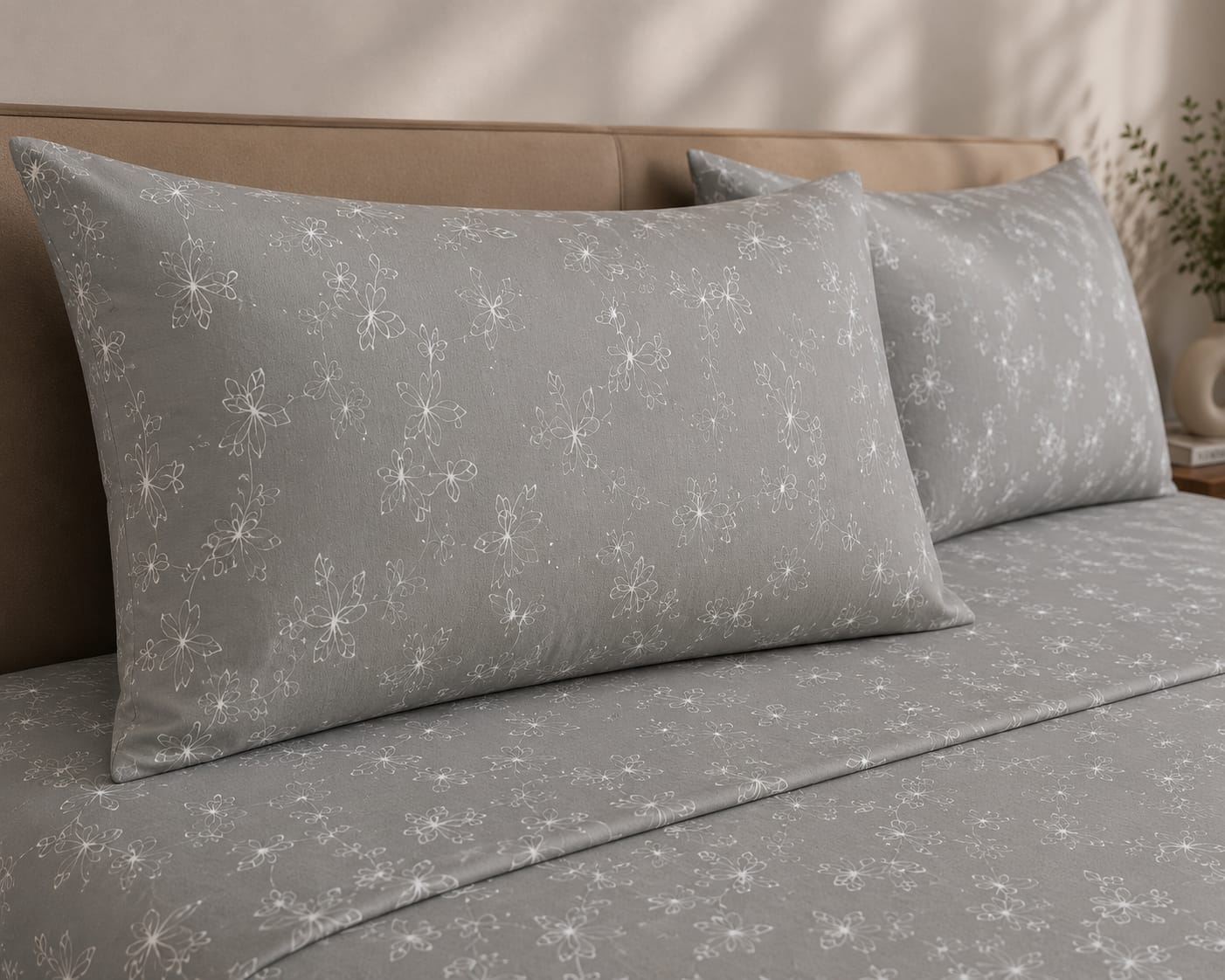 Spray - Moonstone Grey Floral Elegance premium Bedsheet Set -100% Cotton