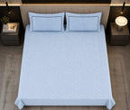 Embose -  Powder Blue Regal Damask Premium-100%Cotton Bedsheet Set with Quilted Pillow Covers