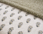 Ivory & Olive Floral Motifs Reversible Double Bed-100%Cotton AC Dohar