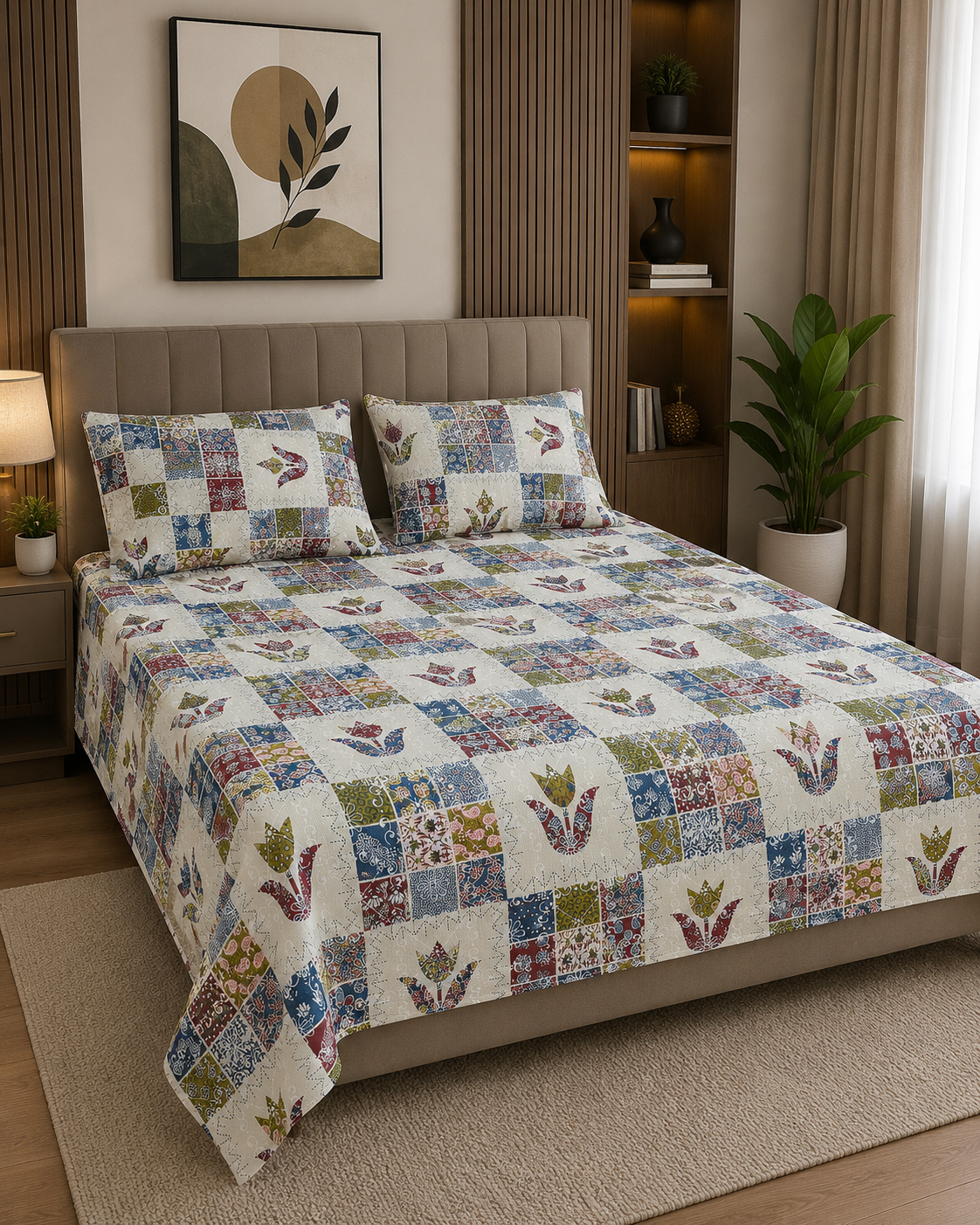 Jhumka - Heritage Tulip Mosaic 100% Cotton Bedsheet