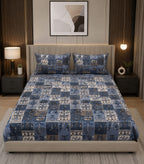 Oscar -Jaipur Heritage Indigo Patchwork Elephant Print 100% Cotton Bedsheet with 2 Pillow Covers