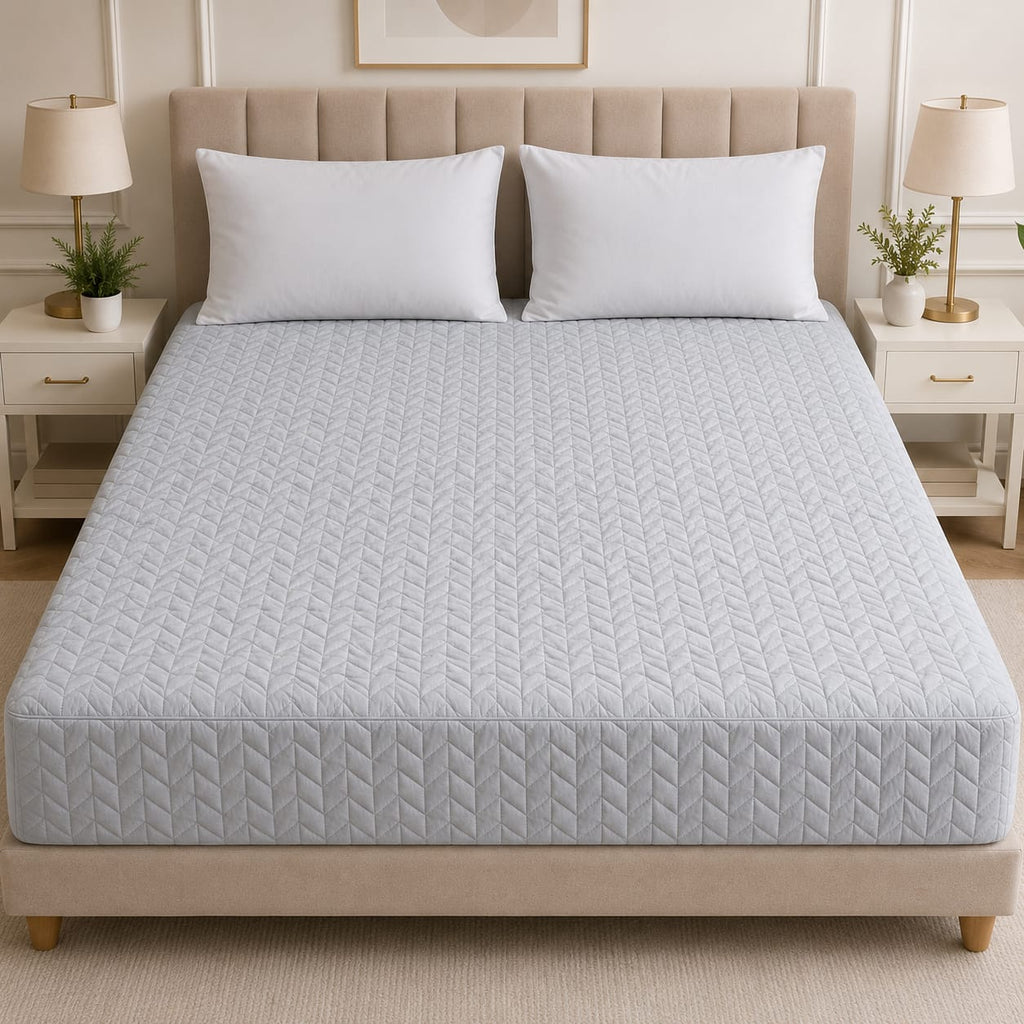 Casper Premium Quilted waterproof mattress protector - soft breathable fitted bed cover -  Pearl Grey
